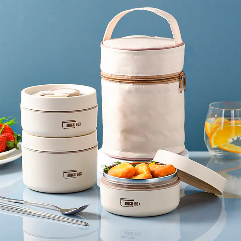 [PAGUE 2 LEVE 4] Kit Potes Térmicos LunchBox em Aço Inox Premium + BRINDE: Talheres e Lancheira de Viagens