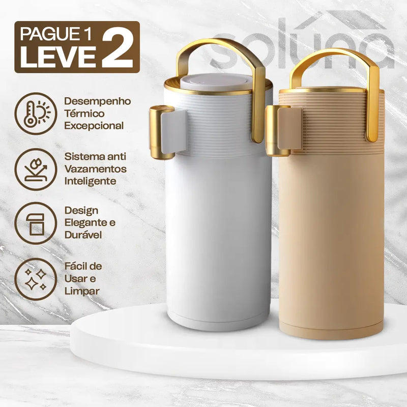 [PAGUE 1 LEVE 2] Garrafa Térmica CaféLux® + BRINDE: Conjunto 4 Xícaras de Porcelana