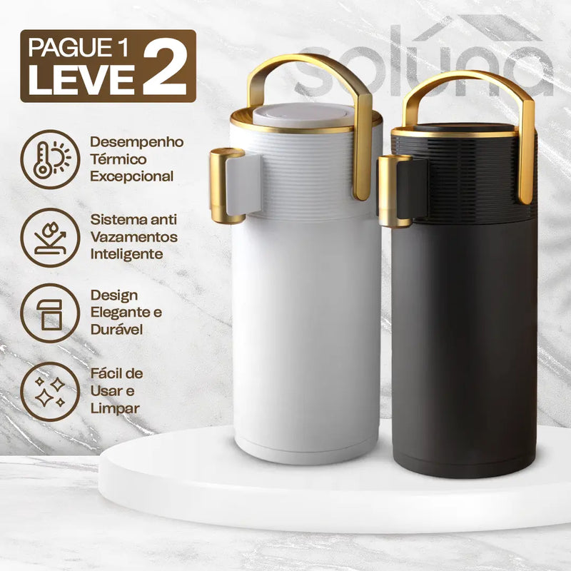 [PAGUE 1 LEVE 2] Garrafa Térmica CaféLux® + BRINDE: Conjunto 4 Xícaras de Porcelana