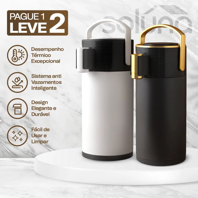 [PAGUE 1 LEVE 2] Garrafa Térmica CaféLux® + BRINDE: Conjunto 4 Xícaras de Porcelana