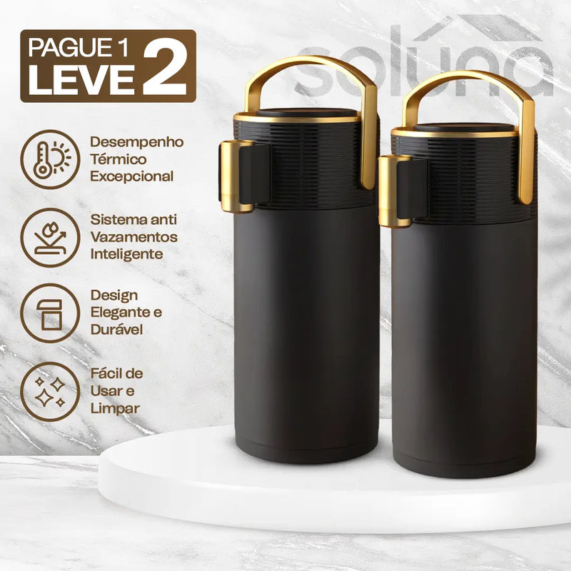 [PAGUE 1 LEVE 2] Garrafa Térmica CaféLux® + BRINDE: Conjunto 4 Xícaras de Porcelana